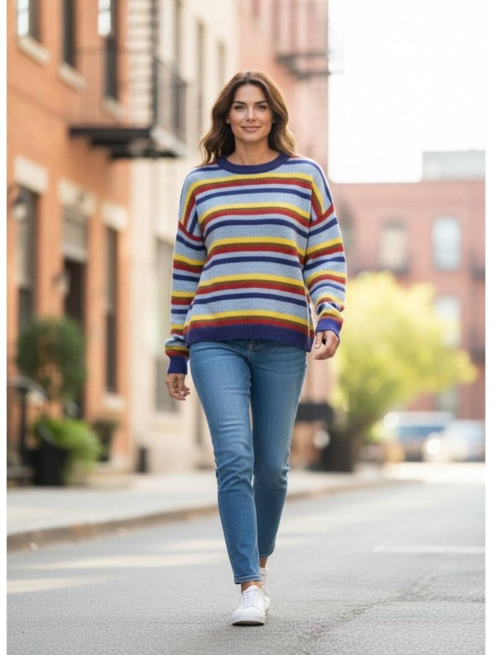 Harper Heritage Multicolor Striped Crewneck Sweater Acrylic Blend Small Casual